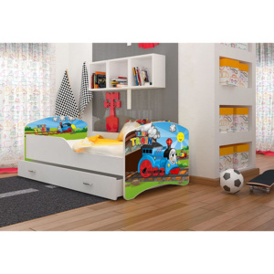 Detská posteľ s rozprávkovými motívmi FRAGA + matrac + rošt ZADARMO, 140x80 cm, s SZ, VZOR 43