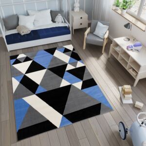 Detský koberec NOX trojuholníky - modrý / sivý / čierny
