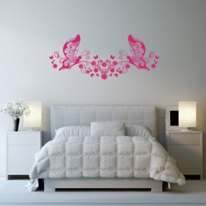 Nálepka na stenu GLIX - Motýle na kvetoch Růžová 100 x 40 cm
