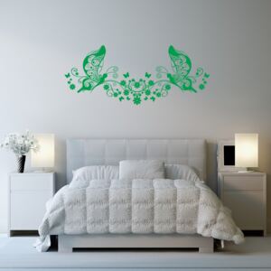 Nálepka na stenu GLIX - Motýle na kvetoch Svetlo zelená 100 x 40 cm