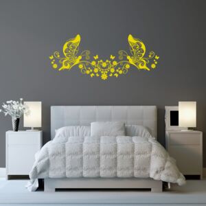 Nálepka na stenu GLIX - Motýle na kvetoch Žltá 120 x 50 cm