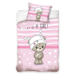 Detské bavlnené obliečky BABY GIRL 100x135cm - 90 x 135 cm - 1x vankúš 1x prikrývka - Ružová