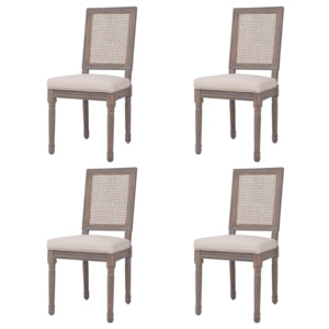 Jedálenské stoličky 4 ks ľan a ratan 47x58x98 cm krémovo biele