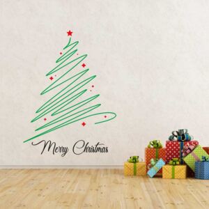 Merry Christmas - samolepka na zeď Červená a zelená 90 x 70 cm