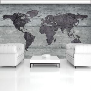 Fototapeta - Mapa sveta na betóne (254x184 cm)