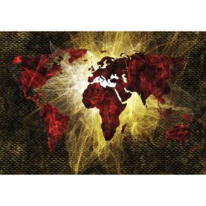Fototapeta - Mapa sveta červené a zlaté svetlo (254x184 cm)
