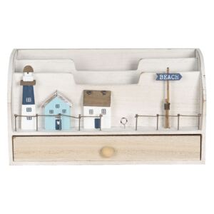 Drevený poštové box s dekoráciami domčekov a majáku - 28 * 11 * 15 cm
