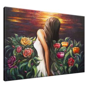 Ručne maľovaný obraz Žena medzi kvetmi 100x70cm RM4773A_1Z