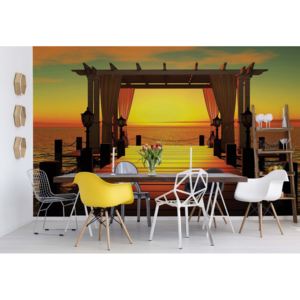 Fototapeta - Sunset Paradise Sea Pier Vliesová tapeta - 250x104 cm
