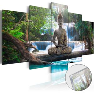 Sklenený obraz - Buddha and Waterfall 100x50 cm