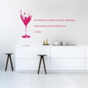 GLIX Citát o víne - samolepka na stenu Růžová 70 x 40 cm