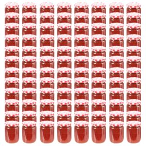Zaváracie poháre s bielo-červenými viečkami 96 ks 230 ml sklo