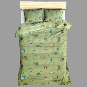 Bavlnené obliečky Zelený kocúrik (rozměr 70x90, 140x200 cm)
