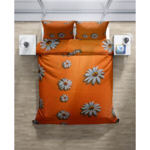 Bavlnené obliečky oranžová s biely kvet (rozměr 70x90, 140x200 cm)