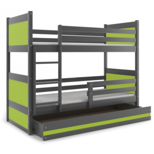 Detská poschodová posteľ Rico grafit / zelená