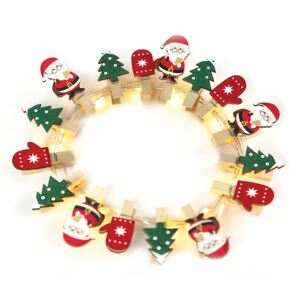 ACA DECOR LED dekoračná girlanda - Kolíčky s Vianočnými motívmi, teplá biela farba, 3xAA, 180 cm