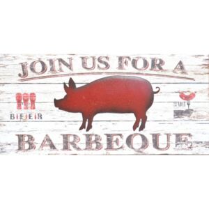 Plechovo-drevený obraz "Pig - Join us for a barbeque", 38x80x2 (MWD14 KMG)