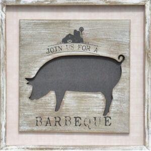 Plechovo-drevený obraz "Pig - Join us for a barbeque", 40x40x2,3 (MWD13 KMG)