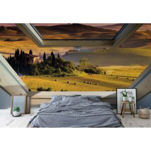 Fototapeta - Tuscan Countryside 3D Skylight Window View Papírová tapeta - 368x280 cm