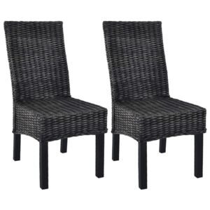 Jedálenské stoličky 2 ks, čierne, kubu ratan a mangové drevo