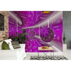 Fototapeta - Modern 3D Tech Tunnel Purple Vliesová tapeta - 250x104 cm
