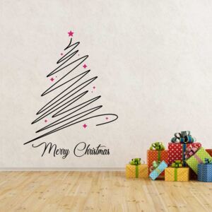 Merry Christmas - samolepka na zeď Čierná a růžová 90 x 70 cm