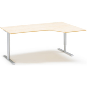 Výškovo nastaviteľný stôl Adeptus, pravý, 2000x1200 mm, dýha breza/šedá