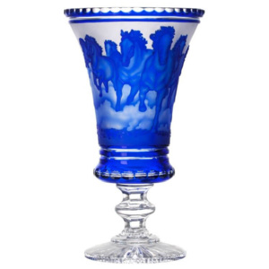 Krištáľová váza bežiace kone spredu-stádo, farba modrá, výška 475 mm