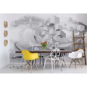 Fototapeta - 3D Grey And White Cubes Sparkles Vliesová tapeta - 416x254 cm