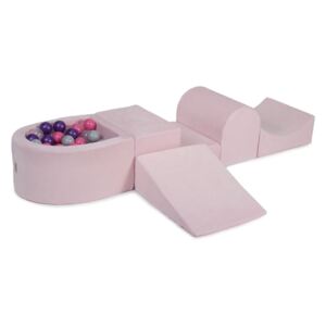 MeowBaby® PENOVÁ SADA NA HRU svetlotužový + komplet 100 loptičiek: fiolet, svetlo ružové, šedé, transparent
