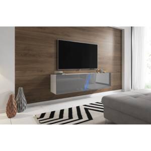 TV stolík/skrinka Slant 160 (biela matná + sivý lesk) (s osvetlením). Vlastná spoľahlivá doprava až k Vám domov