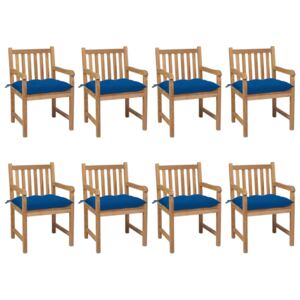 Záhradné stoličky 8 ks s modrými podložkami tíkový masív