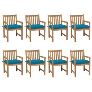 Záhradné stoličky 8 ks s bledomodrými podložkami teakový masív