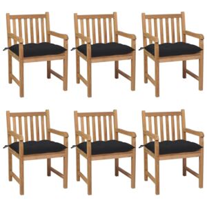 Záhradné stoličky 6 ks s čiernymi podložkami tíkový masív