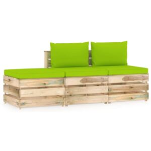 3-dielna záhradná sedacia súprava s podložkami zelené impregnované drevo