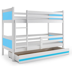 Poschodová posteľ BALI+UP + matrace + rošt ZADARMO, 190x80 cm, biela, modrá