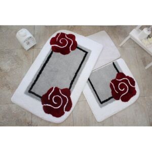 Sada troch kúpeľňových predložiek s motívom kvetu v sivo-červenej farbe Knit Knot