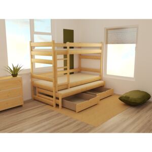 Detská poschodová posteľ s prístelkou z MASÍVU 180x80cm so zásuvkou - PPV018