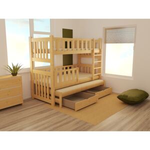 Detská poschodová posteľ s prístelkou z MASÍVU 200x80cm bez šuplíku - PPV023