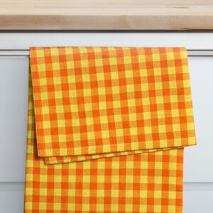 Goldea kuchynská bavlnená utierka kanafas - vzor 063 malé oranžovo-žlté kocky 50 x 70 cm