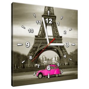 Tlačený obraz s hodinami Auto Citroën 2cv pred Eiffelovou vežou ZP1367A_1AI
