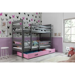 Poschodová posteľ ERIK 2 - 200x90cm - Grafitová - Ružová