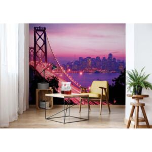 Fototapeta - Pink And Purple City Skyline Golden Gate Bridge Vliesová tapeta - 254x184 cm