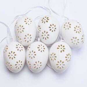 Veľkonočné vajíčka 6cm biele s kvietkami 6ks