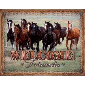 Plechová ceduľa: Welcome Friends (Horses) - 30x40 cm