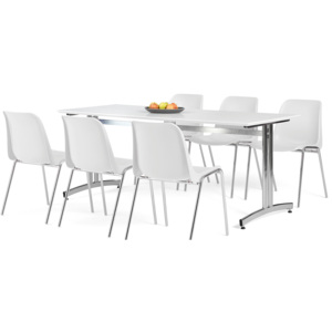 Jedálenská zostava 1x stôl Š 1800 x H 700, biela / chróm, 6x stolička biela