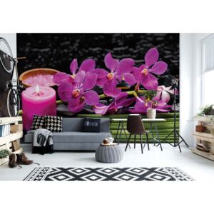 GLIX Fototapeta - Purple Orchids Spa Candle Vliesová tapeta - 254x184 cm