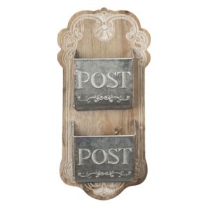 Hnedá drevená nástenná dekorácia s priehradkami na poštu - 26 * 10 * 53 cm