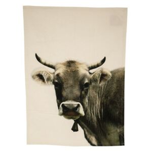 Béžová bavlnená utierka s motivem švajčiarskej kravy - 70 * 50cm