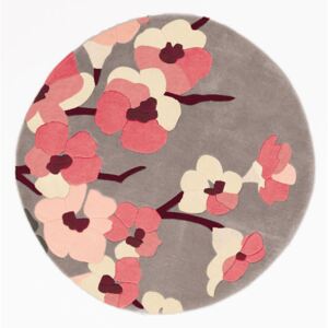 Flair Rugs koberce ručne všívaný kusový koberec Infinite Blossom Charcoal/Pink kruh - 135x135 (průměr) kruh cm